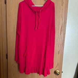 Bright Red Hoodie with Ruffle Hem